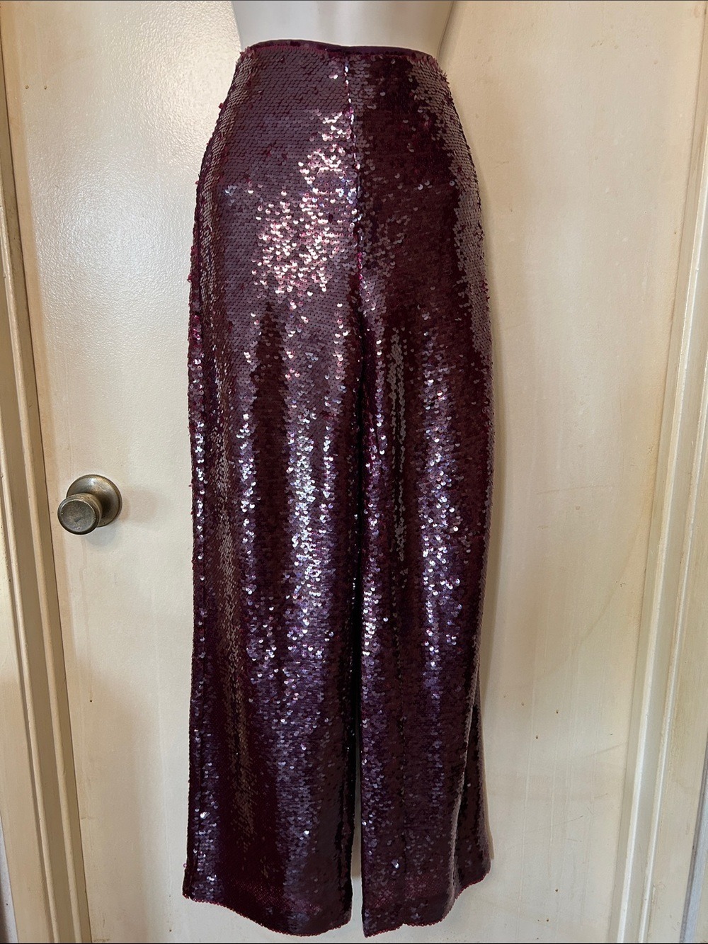 Ann Taylor Sequin Wide-Leg Palazzo Pants - Burgundy size 2P